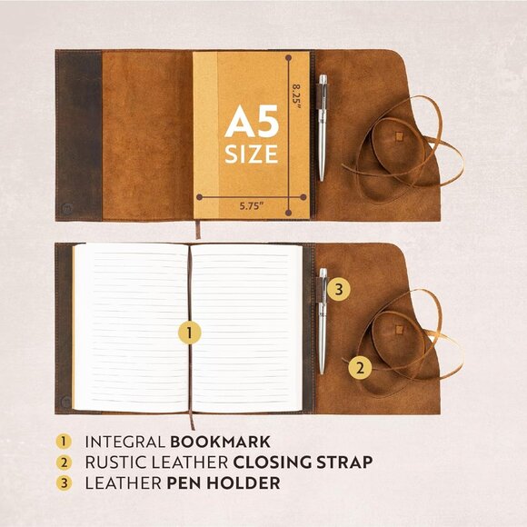 Leather Journal Refillable Notebook - Writing Journals for Women, Mens Journal - Picture 4 of 6